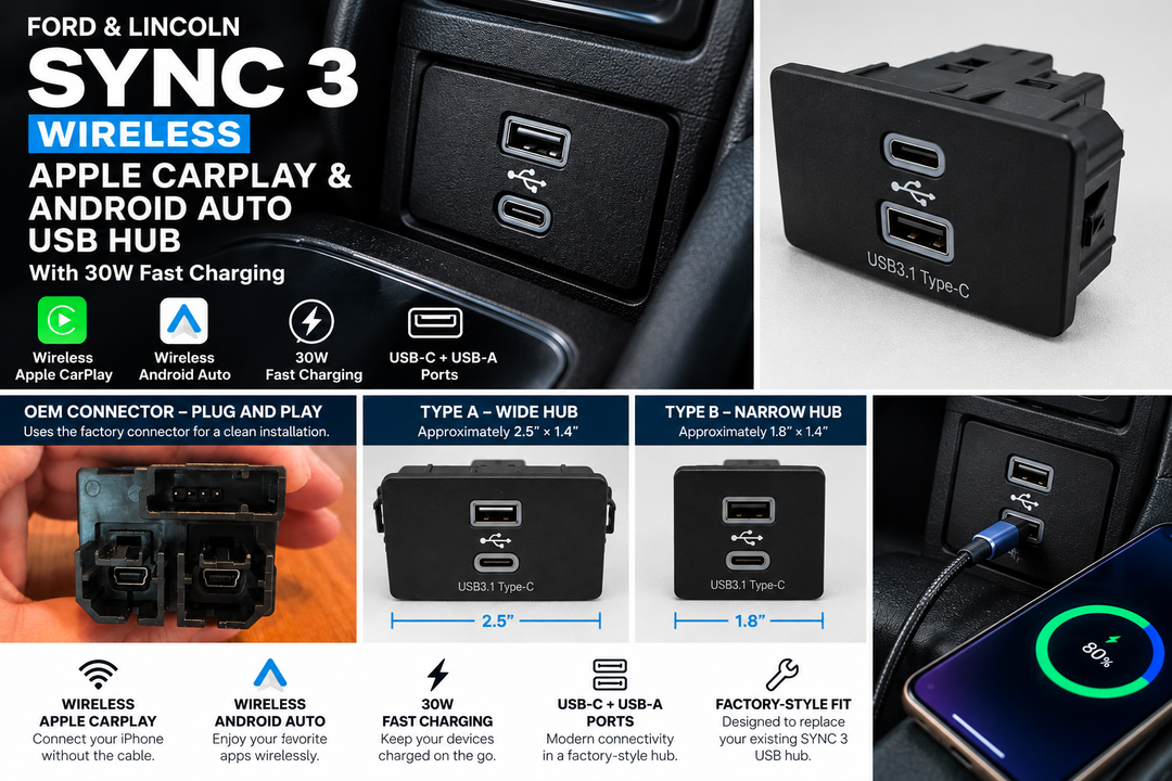 Ford & Lincoln SYNC 3 Wireless CarPlay & Android Auto USB Hub